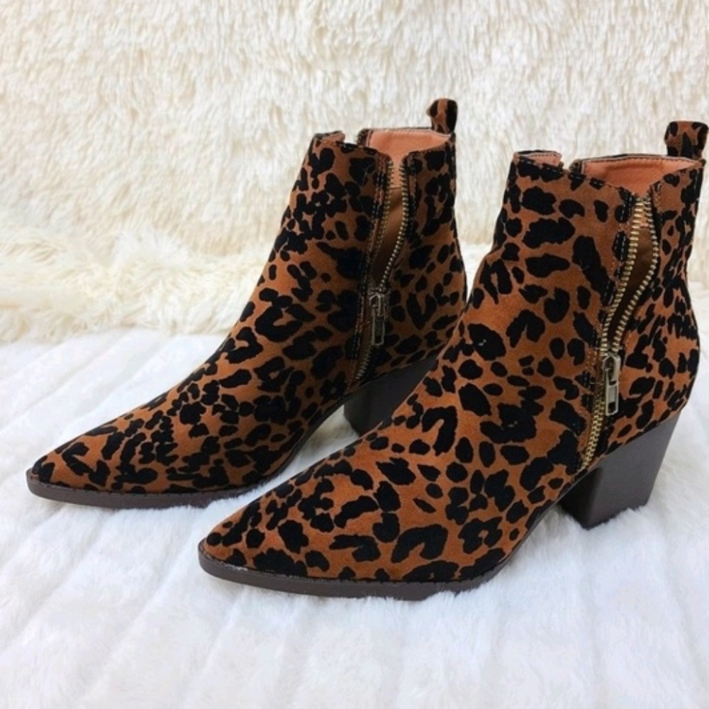 * Mata Leopard Print Western Style Slip On Ankle Bootie With 2 1/2" Block Heel